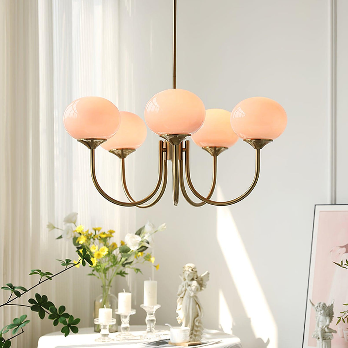 Marshmallow Kroonluchter Goud Roze Glas Plafondlamp