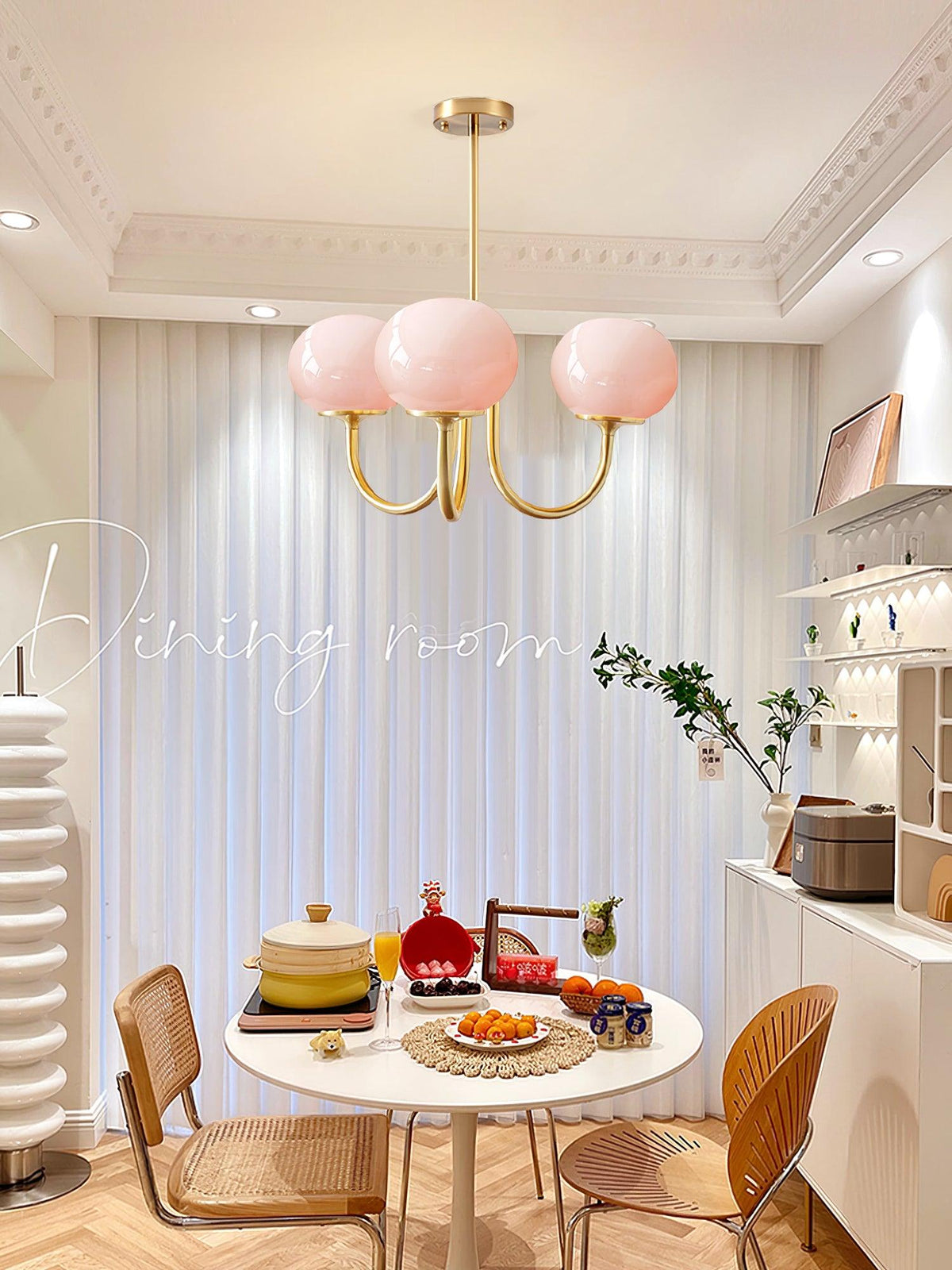 Marshmallow Kroonluchter Goud Roze Glas Plafondlamp