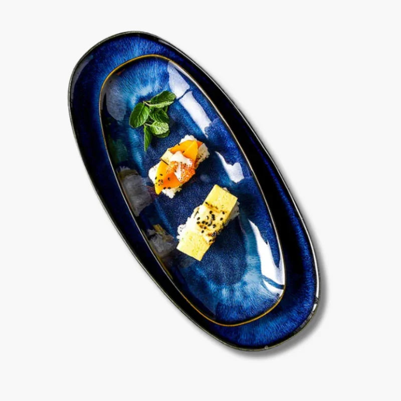 Azuurblauwe serveerborden - Japanse stijl - Design & Dine