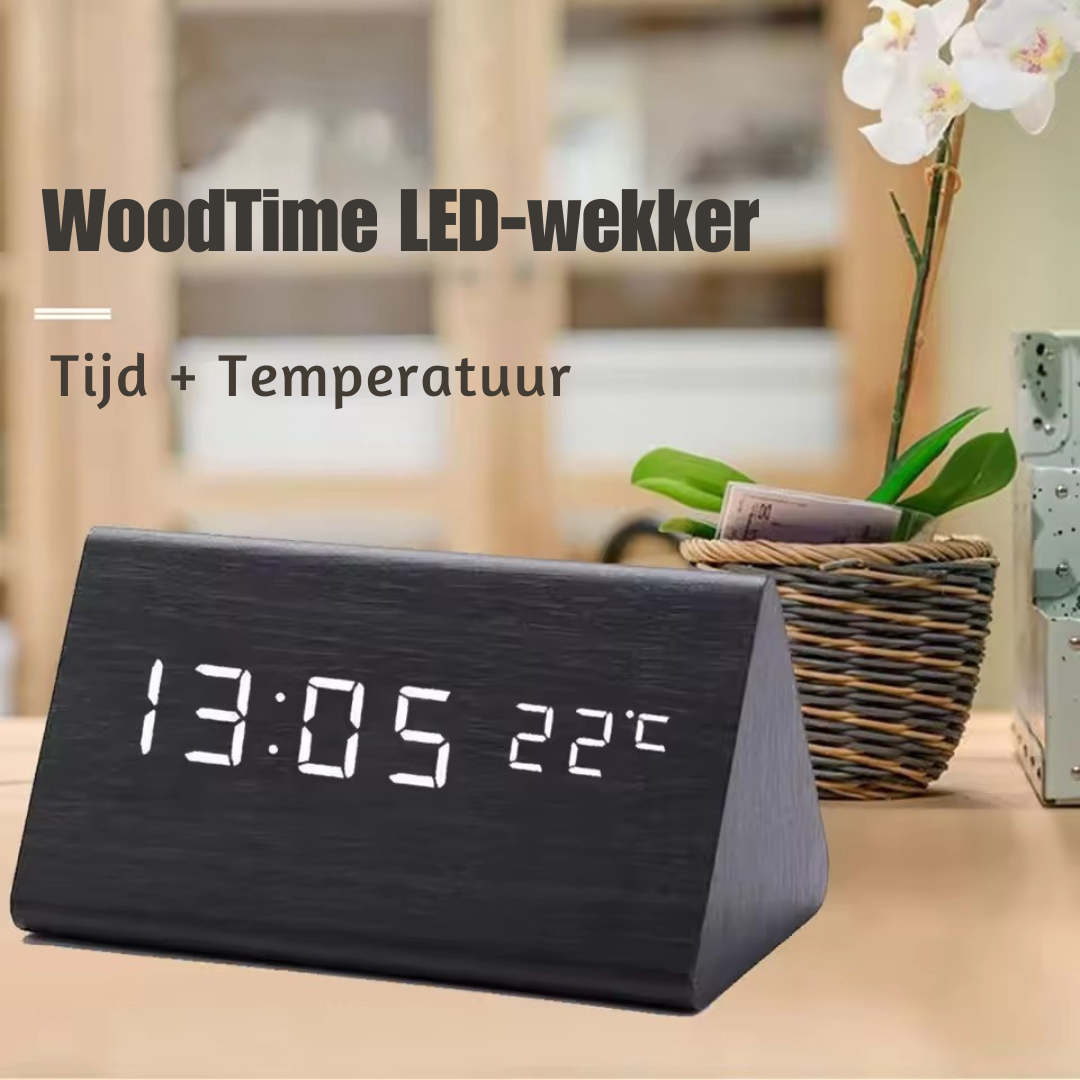 WoodTime LED-Wekker - Digitale Klok