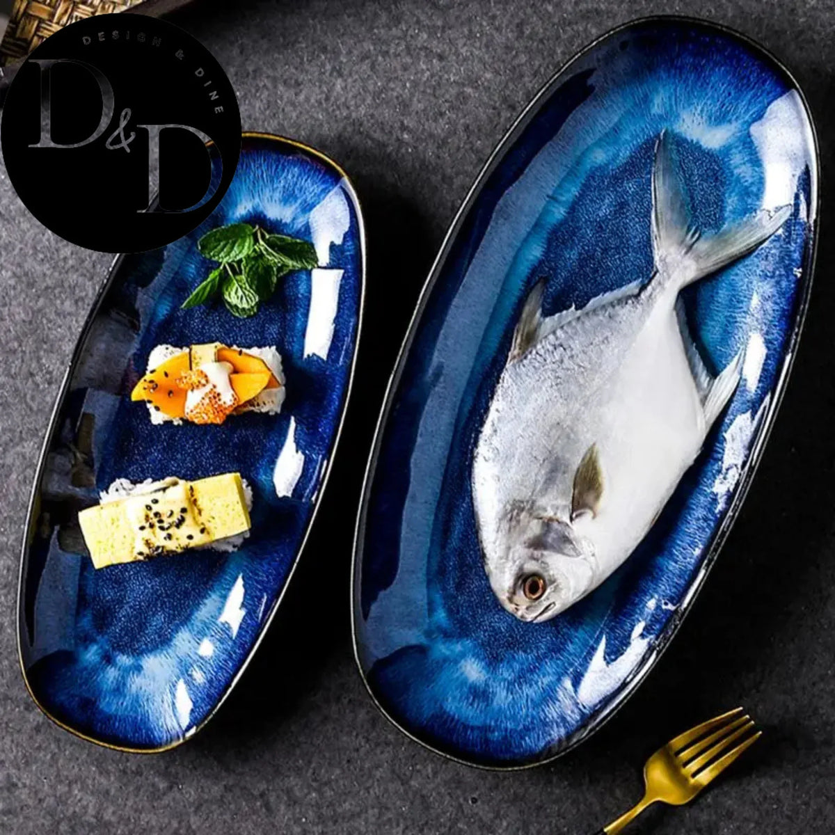 Azuurblauwe serveerborden - Japanse stijl - Design & Dine