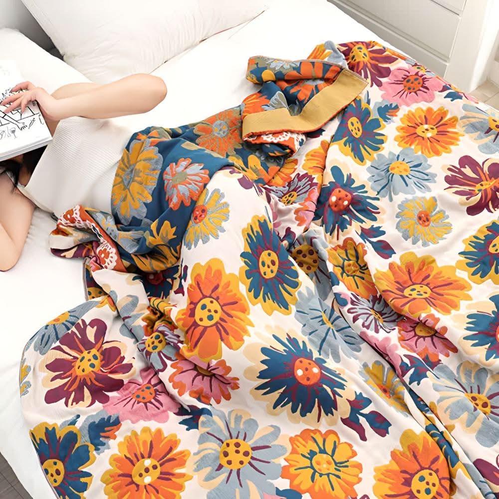 BloomHaven Bloemen Katoenen Deken – Omkeerbaar