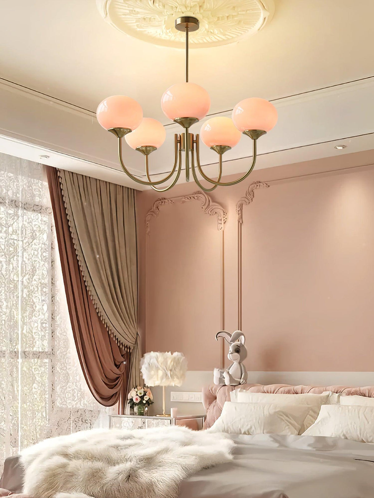 Marshmallow Kroonluchter Goud Roze Glas Plafondlamp