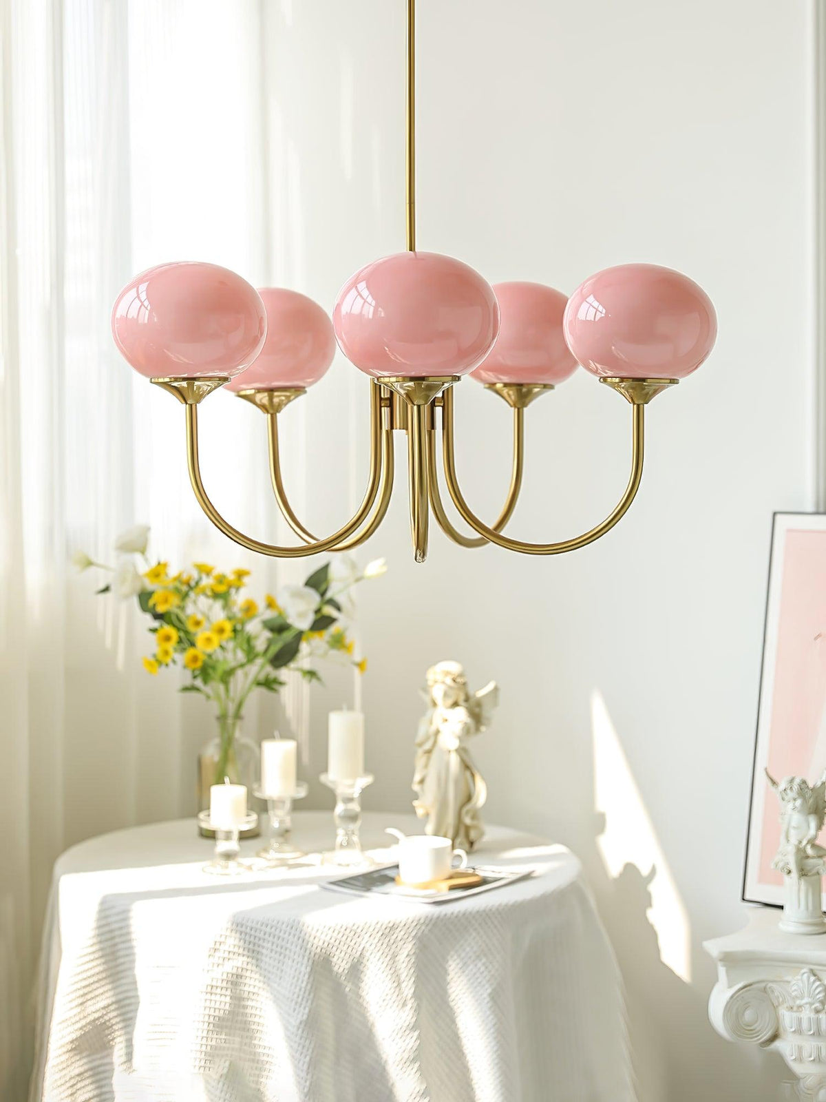 Marshmallow Kroonluchter Goud Roze Glas Plafondlamp