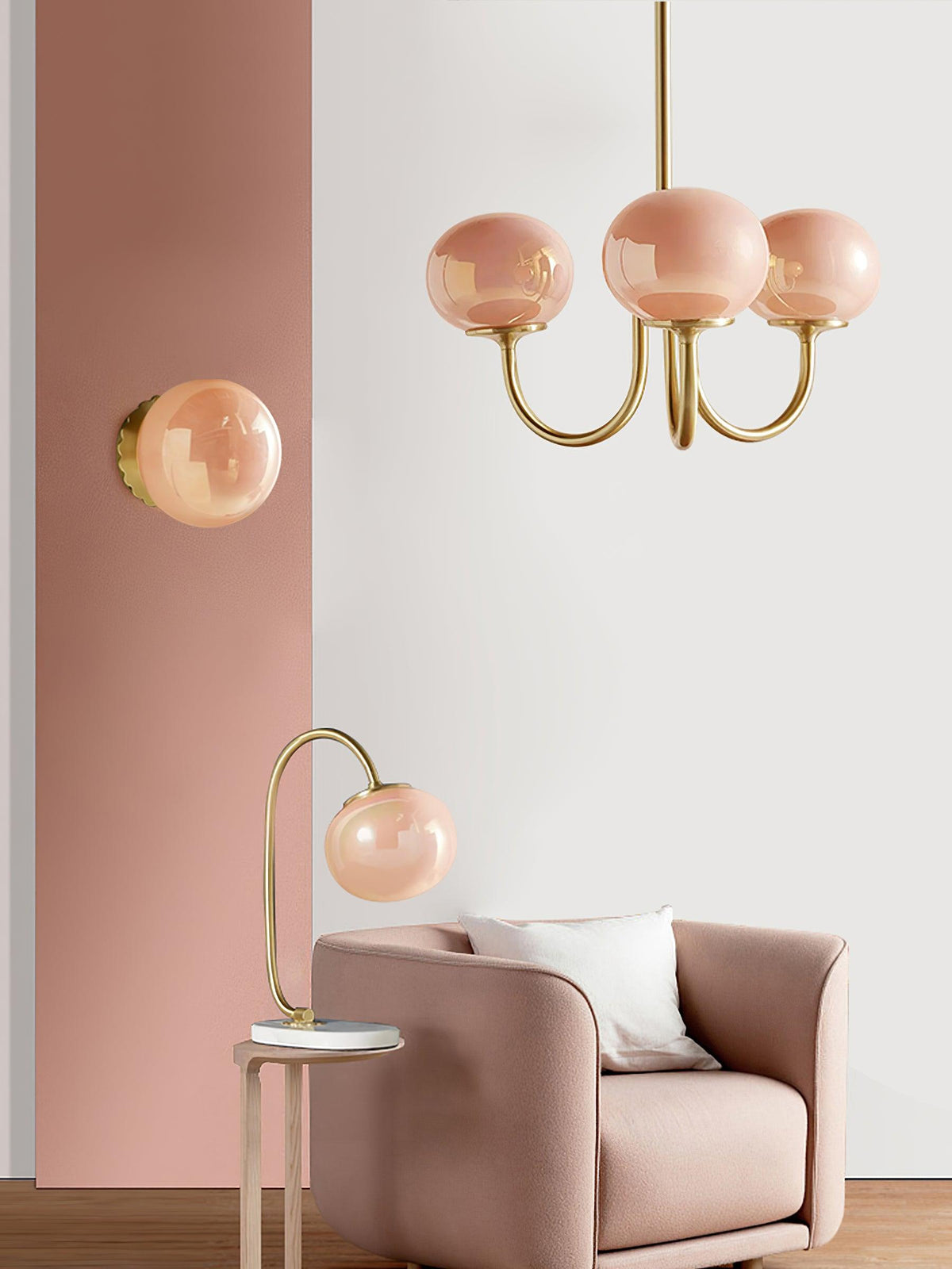 Marshmallow Kroonluchter Goud Roze Glas Plafondlamp
