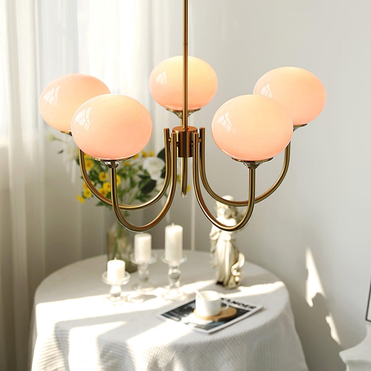 Marshmallow Kroonluchter Goud Roze Glas Plafondlamp