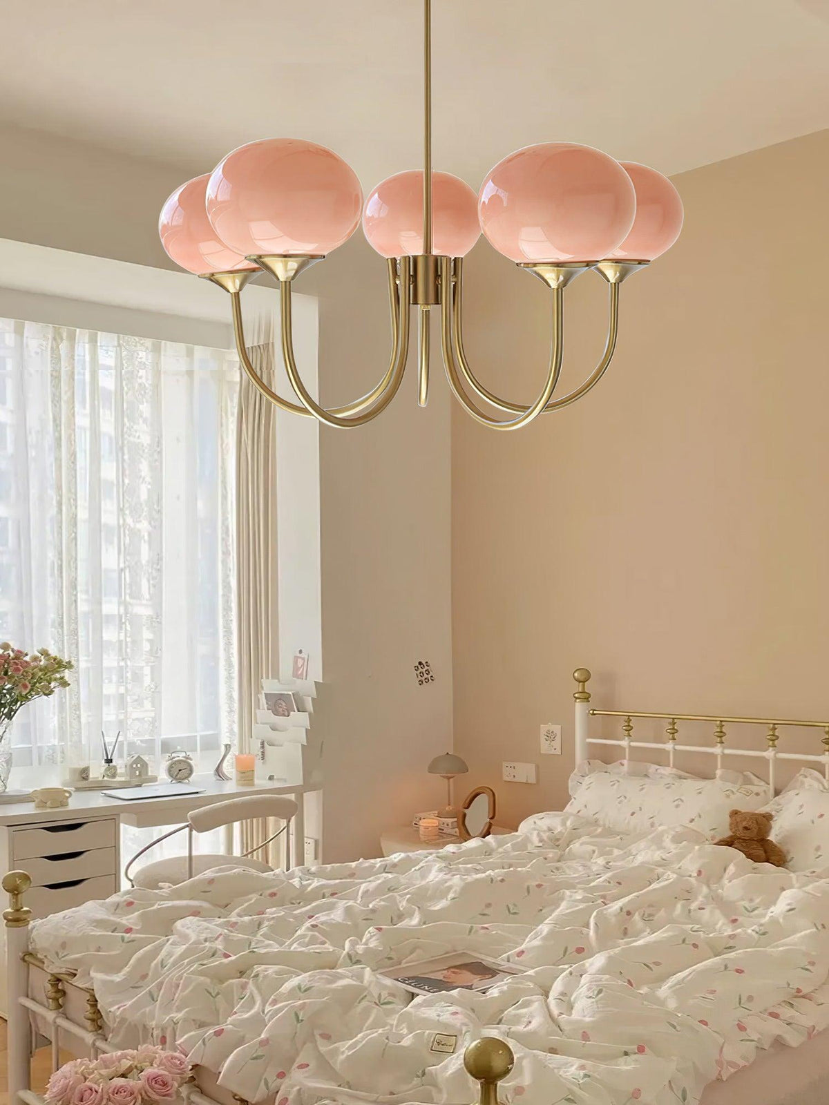 Marshmallow Kroonluchter Goud Roze Glas Plafondlamp