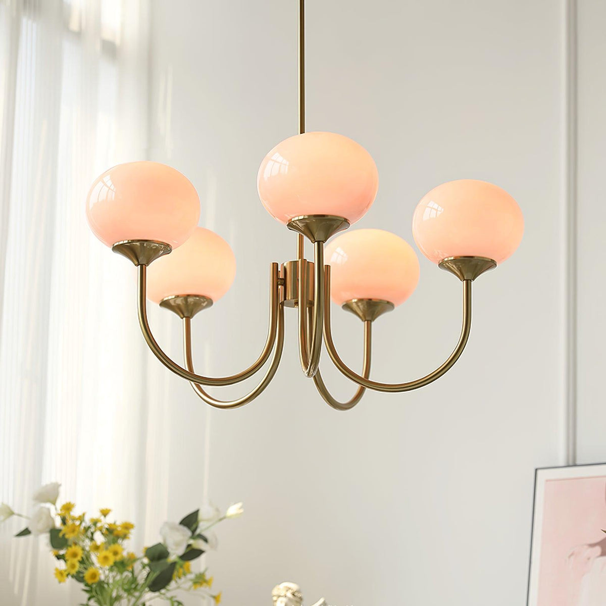 Marshmallow Kroonluchter Goud Roze Glas Plafondlamp