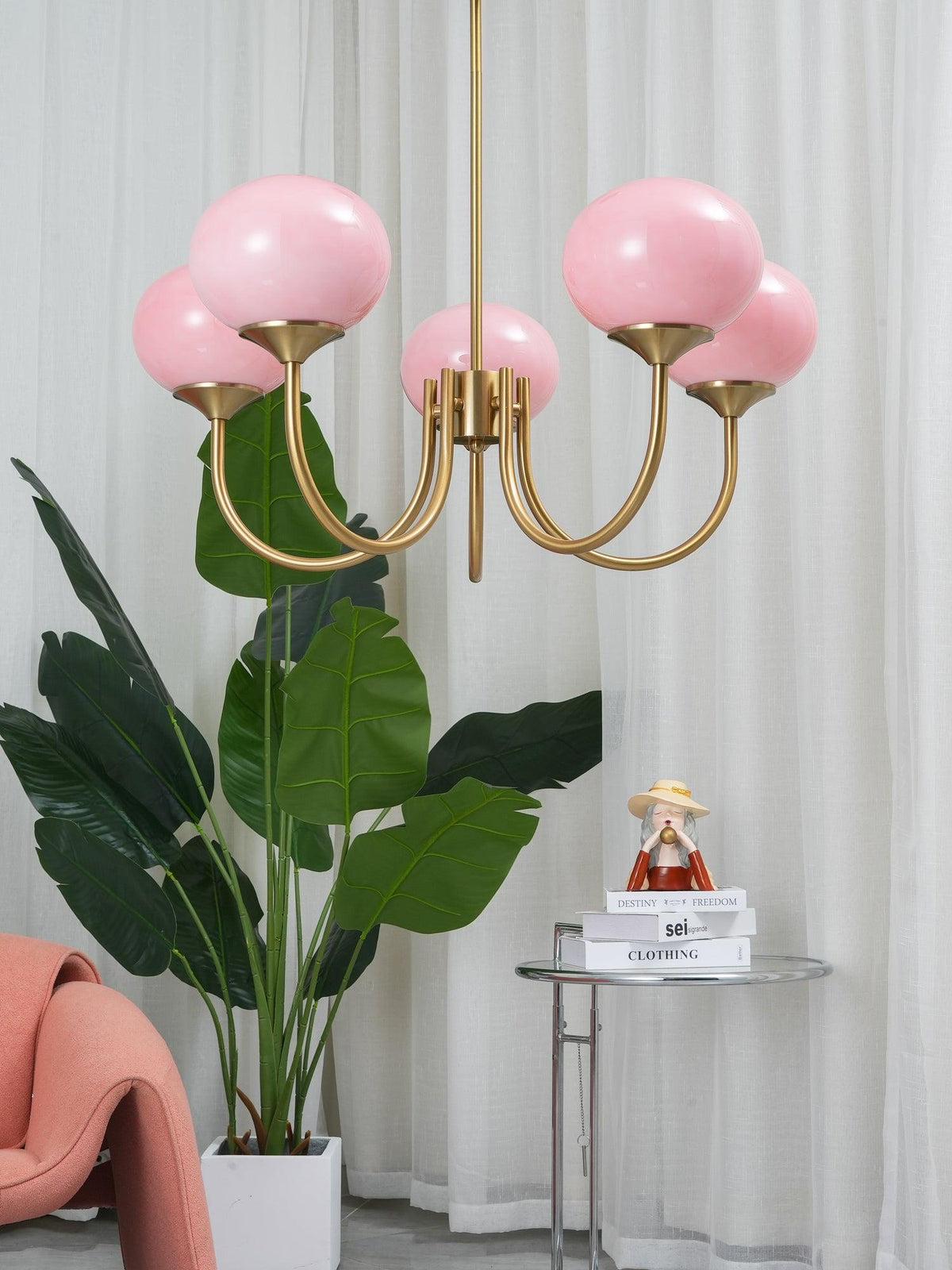 Marshmallow Kroonluchter Goud Roze Glas Plafondlamp