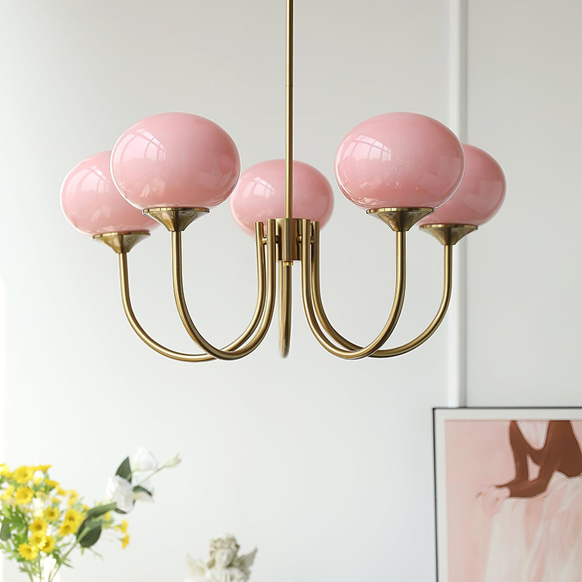 Marshmallow Kroonluchter Goud Roze Glas Plafondlamp