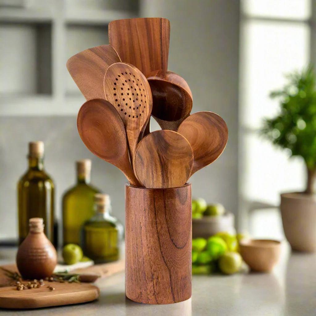 Teak houten bestekset | Duurzaam en stijlvol koken met natuurlijk teak